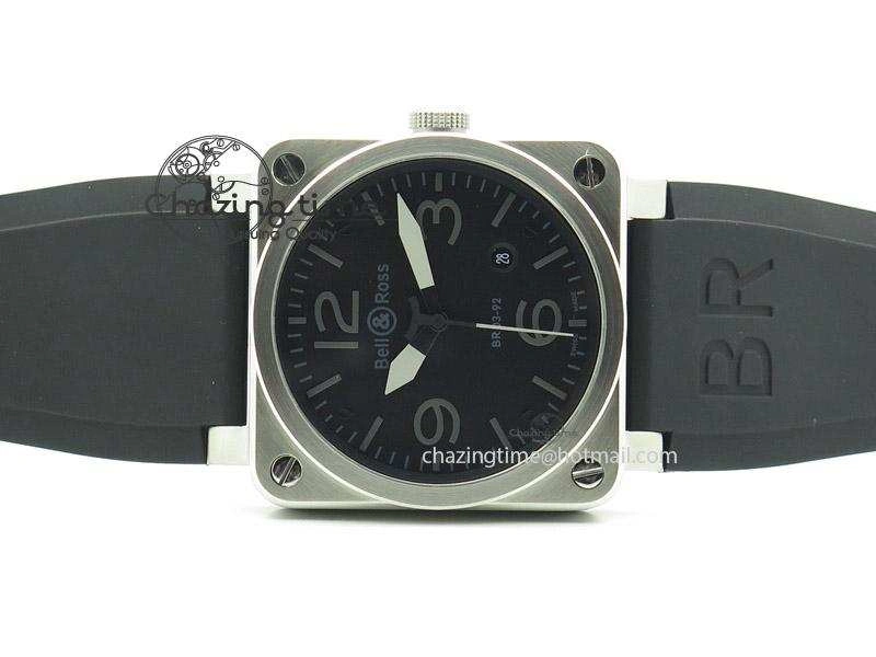 BR 03-92 SS Black Dial Grey Numbers 42.5mm On Black Rubber Strap MIYOTA 9015