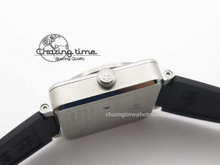BR 03-92 SS Black Dial Grey Numbers 42.5mm On Black Rubber Strap MIYOTA 9015