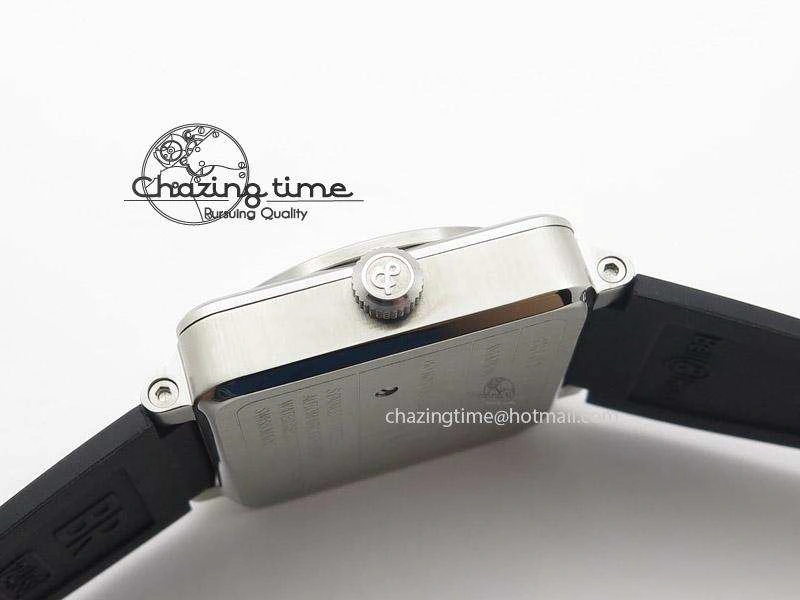 BR 03-92 SS Black Dial Grey Numbers 42.5mm On Black Rubber Strap MIYOTA 9015
