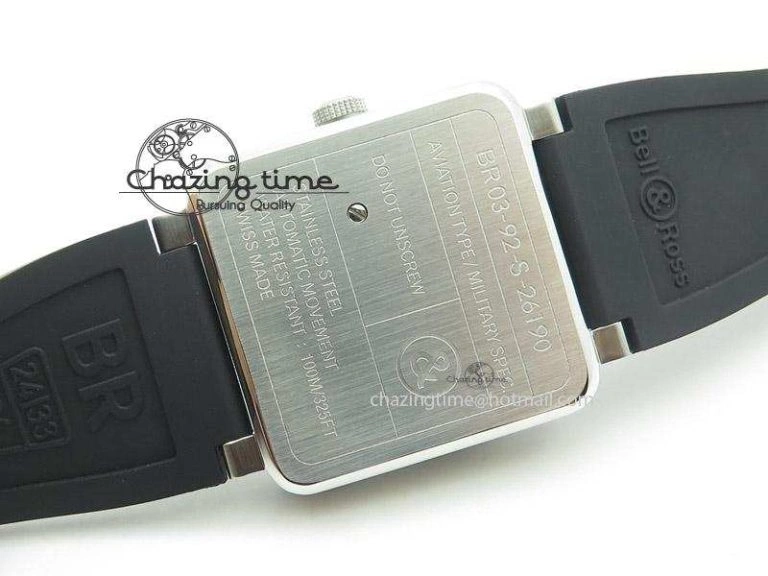 BR 03-92 SS Black Dial Grey Numbers 42.5mm On Black Rubber Strap MIYOTA 9015