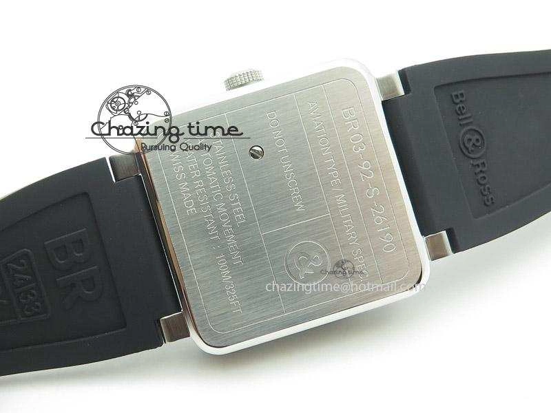 BR 03-92 SS Black Dial Grey Numbers 42.5mm On Black Rubber Strap MIYOTA 9015