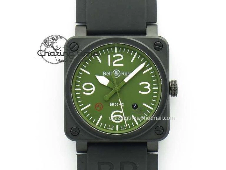 BR 03-92 SS Black Dial Grey Numbers 42.5mm On Black Rubber Strap MIYOTA 9015