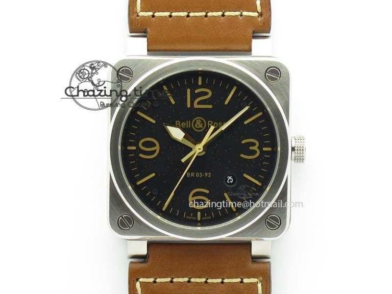 BR 03-92 SS Black Dial Grey Numbers 42.5mm On Black Rubber Strap MIYOTA 9015