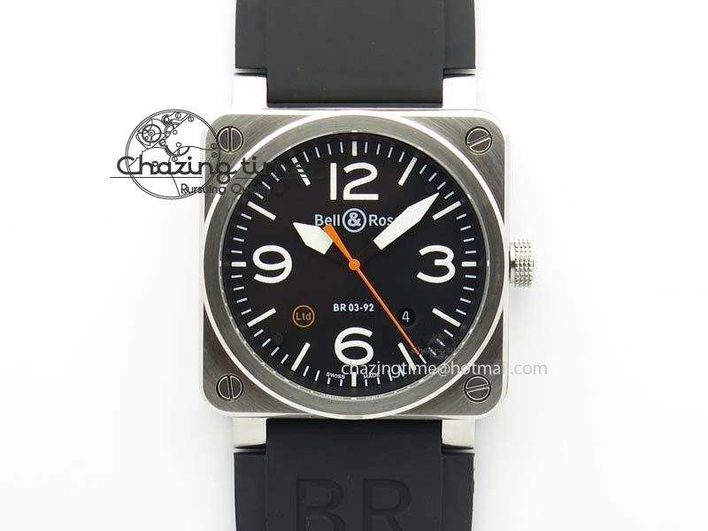 BR 03-92 SS Black Dial (Orange Sec Hand) 42MM On Black Rubber Strap MIYOTA 9015