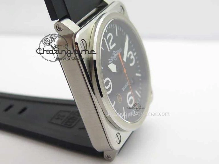 BR 03-92 SS Black Dial (Orange Sec Hand) 42MM On Black Rubber Strap MIYOTA 9015