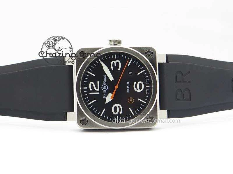BR 03-92 SS Black Dial (Orange Sec Hand) 42MM On Black Rubber Strap MIYOTA 9015