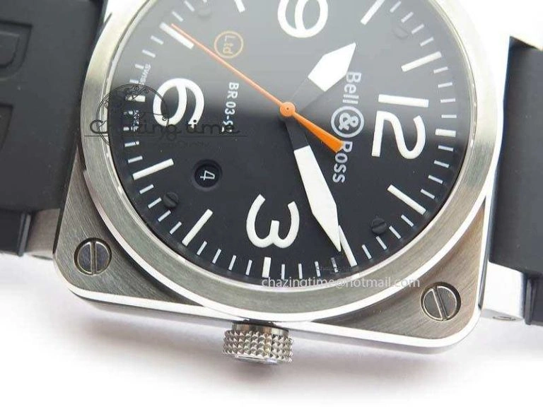 BR 03-92 SS Black Dial (Orange Sec Hand) 42MM On Black Rubber Strap MIYOTA 9015