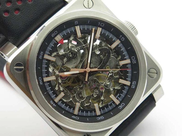 BR 03-92 SS Case 42.5mm Skeleton Dial RG Markers On Leather Strap MIYOTA 9015