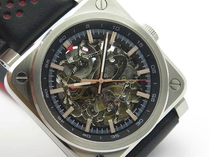 BR 03-92 SS Case 42.5mm Skeleton Dial RG Markers On Leather Strap MIYOTA 9015