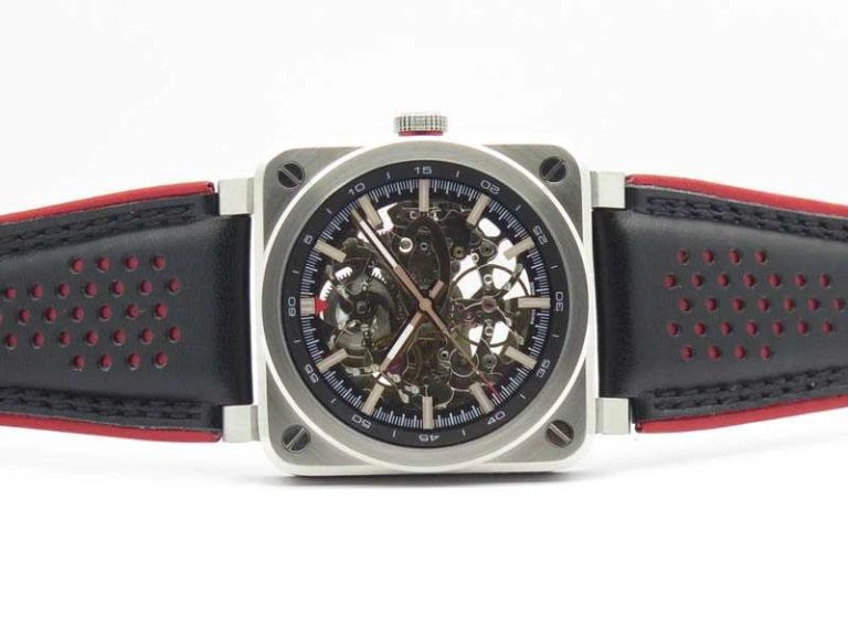 BR 03-92 SS Case 42.5mm Skeleton Dial RG Markers On Leather Strap MIYOTA 9015