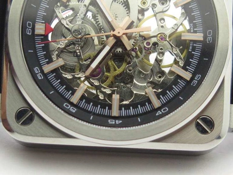 BR 03-92 SS Case 42.5mm Skeleton Dial RG Markers On Leather Strap MIYOTA 9015
