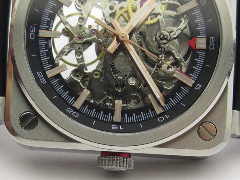 BR 03-92 SS Case 42.5mm Skeleton Dial RG Markers On Leather Strap MIYOTA 9015