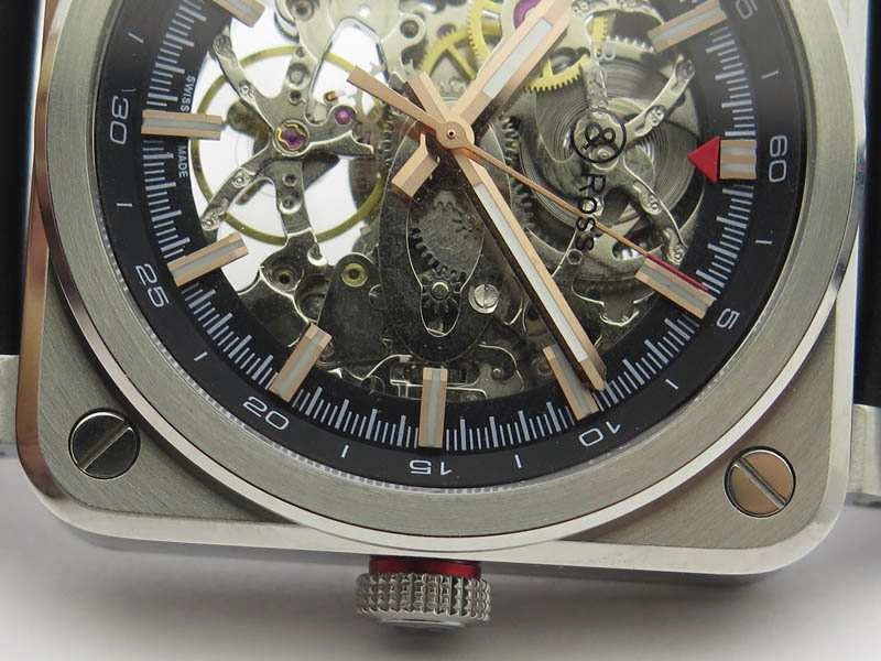 BR 03-92 SS Case 42.5mm Skeleton Dial RG Markers On Leather Strap MIYOTA 9015