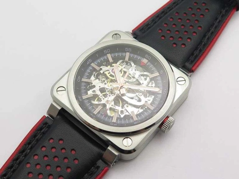 BR 03-92 SS Case 42.5mm Skeleton Dial RG Markers On Leather Strap MIYOTA 9015