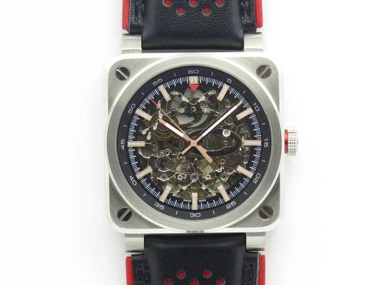 BR 03-92 SS Case 42.5mm Skeleton Dial RG Markers On Leather Strap MIYOTA 9015