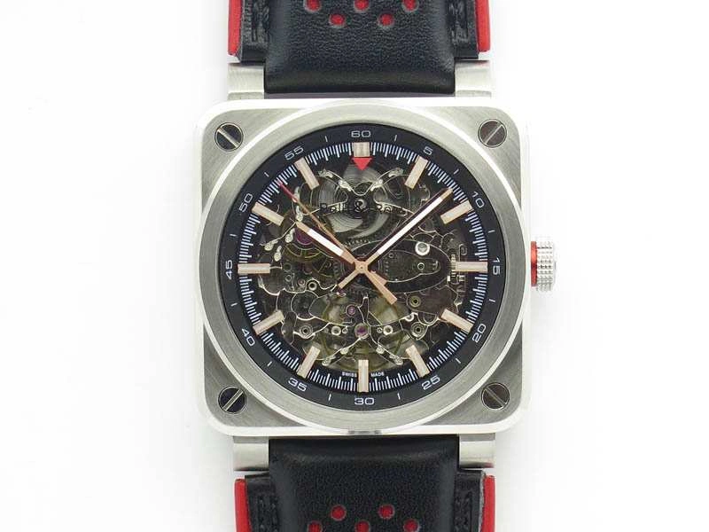 BR 03-92 SS Case 42.5mm Skeleton Dial RG Markers On Leather Strap MIYOTA 9015