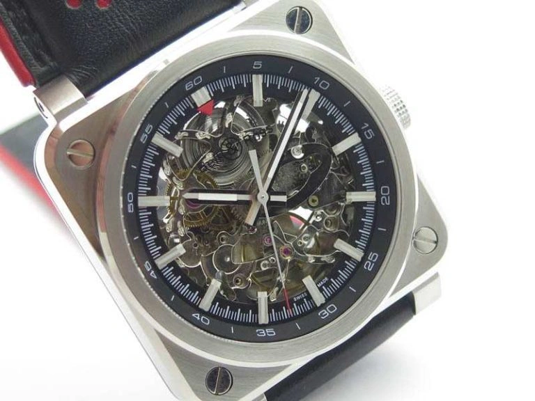 BR 03-92 SS Case 42.5mm Skeleton Dial Silver Markers On Leather Strap MIYOTA 9015