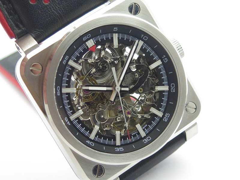 BR 03-92 SS Case 42.5mm Skeleton Dial Silver Markers On Leather Strap MIYOTA 9015