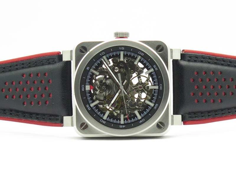 BR 03-92 SS Case 42.5mm Skeleton Dial Silver Markers On Leather Strap MIYOTA 9015