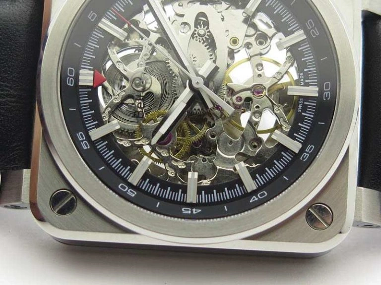 BR 03-92 SS Case 42.5mm Skeleton Dial Silver Markers On Leather Strap MIYOTA 9015