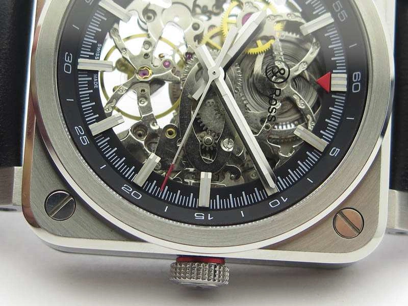 BR 03-92 SS Case 42.5mm Skeleton Dial Silver Markers On Leather Strap MIYOTA 9015