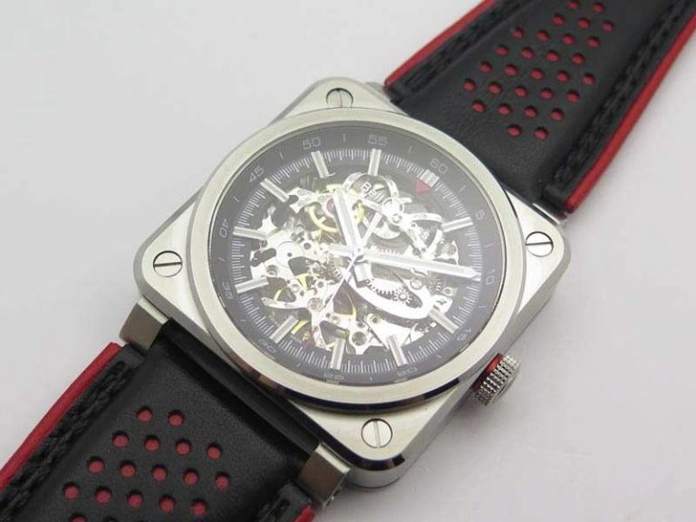 BR 03-92 SS Case 42.5mm Skeleton Dial Silver Markers On Leather Strap MIYOTA 9015