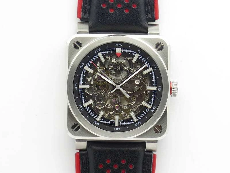 BR 03-92 SS Case 42.5mm Skeleton Dial Silver Markers On Leather Strap MIYOTA 9015