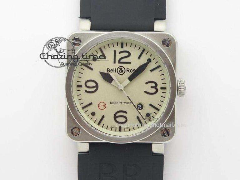 BR 03-92 SS Desert Type 42.5mm On Black Rubber Strap MIYOTA 9015