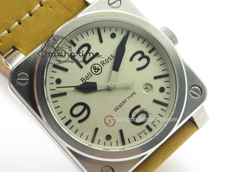 BR 03-92 SS Desert Type 42MM Gray Dial On Leather Strap MIYOTA 9015