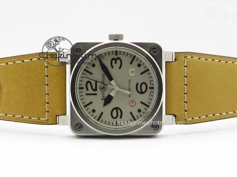 BR 03-92 SS Desert Type 42MM Gray Dial On Leather Strap MIYOTA 9015