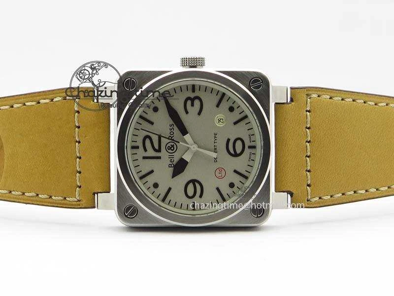 BR 03-92 SS Desert Type 42MM Gray Dial On Leather Strap MIYOTA 9015