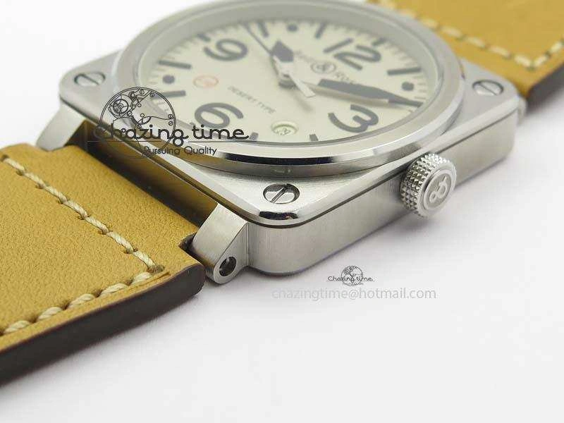 BR 03-92 SS Desert Type 42MM Gray Dial On Leather Strap MIYOTA 9015
