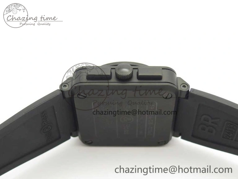 BR 03-94 Chrono PVD Black Dial White Markers on Black Rubber Strap A7750 (Free Nylon Strap)
