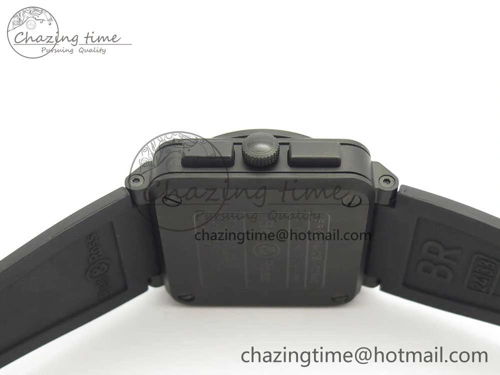 BR 03-94 Chrono PVD Black Dial White Markers on Black Rubber Strap A7750 (Free Nylon Strap)