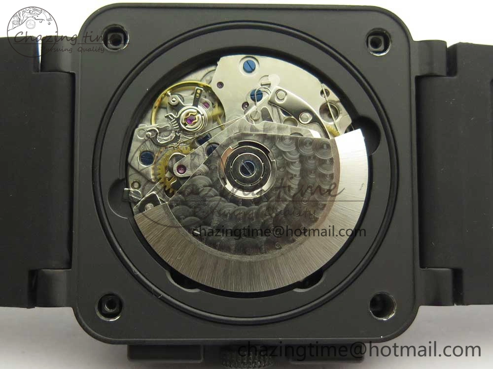 BR 03-94 Chrono PVD Black Dial White Markers on Black Rubber Strap A7750 (Free Nylon Strap)