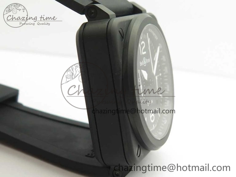 BR 03-94 Chrono PVD Black Dial White Markers on Black Rubber Strap A7750 (Free Nylon Strap)