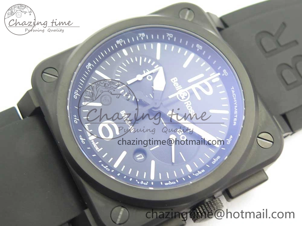 BR 03-94 Chrono PVD Black Dial White Markers on Black Rubber Strap A7750 (Free Nylon Strap)