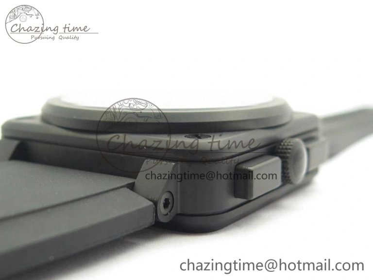BR 03-94 Chrono PVD Black Dial White Markers on Black Rubber Strap A7750 (Free Nylon Strap)