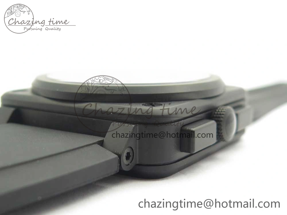 BR 03-94 Chrono PVD Black Dial White Markers on Black Rubber Strap A7750 (Free Nylon Strap)