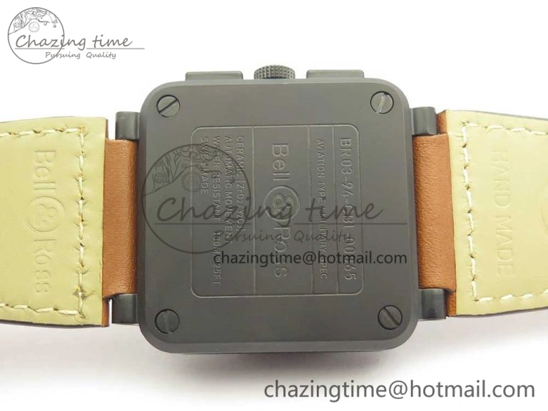 BR 03-94 Chrono PVD Black Dial Yellow Markers on Brown Leather Strap A7750 (Free Nylon Strap)
