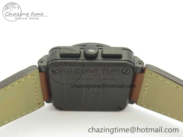 BR 03-94 Chrono PVD Black Dial Yellow Markers on Brown Leather Strap A7750 (Free Nylon Strap)