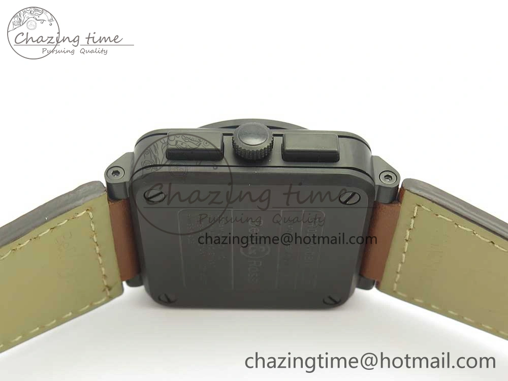 BR 03-94 Chrono PVD Black Dial Yellow Markers on Brown Leather Strap A7750 (Free Nylon Strap)