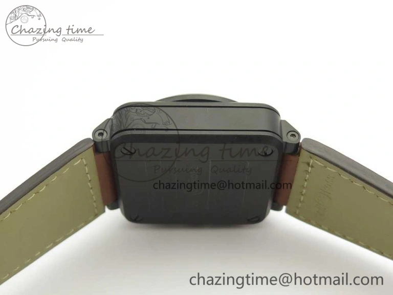 BR 03-94 Chrono PVD Black Dial Yellow Markers on Brown Leather Strap A7750 (Free Nylon Strap)
