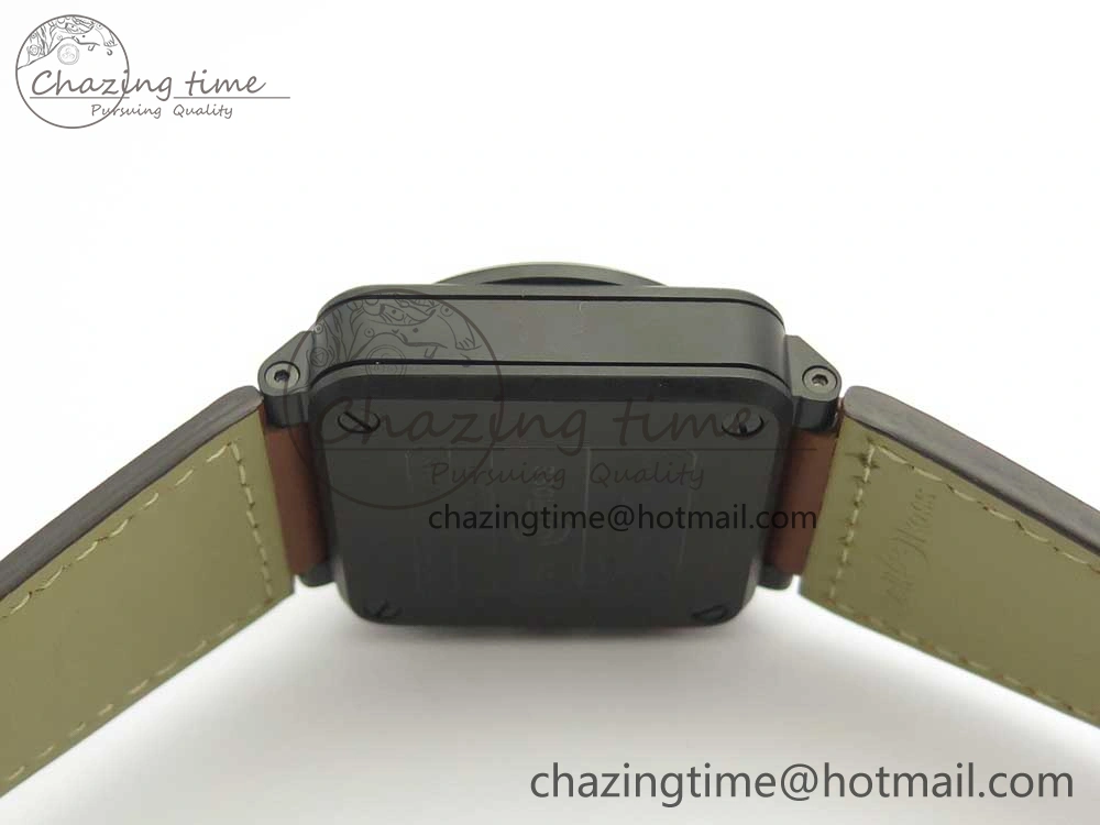 BR 03-94 Chrono PVD Black Dial Yellow Markers on Brown Leather Strap A7750 (Free Nylon Strap)