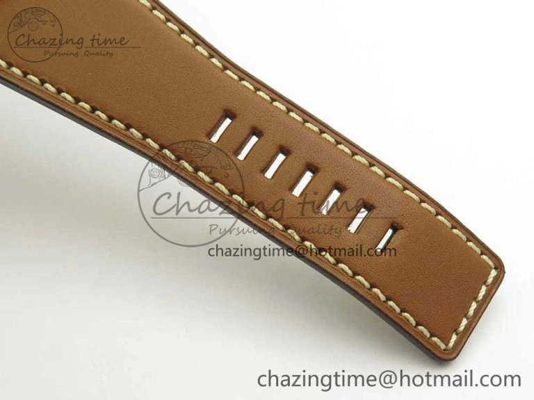 BR 03-94 Chrono PVD Black Dial Yellow Markers on Brown Leather Strap A7750 (Free Nylon Strap)