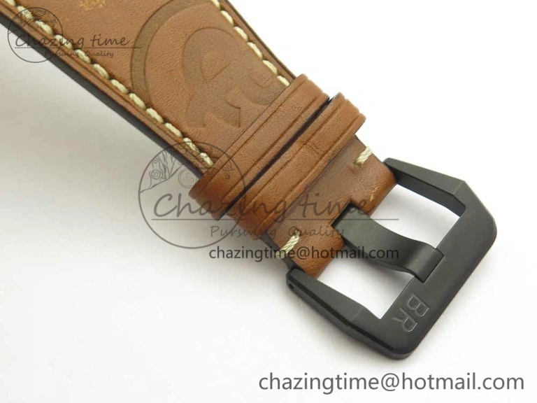 BR 03-94 Chrono PVD Black Dial Yellow Markers on Brown Leather Strap A7750 (Free Nylon Strap)