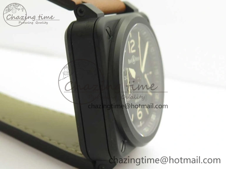 BR 03-94 Chrono PVD Black Dial Yellow Markers on Brown Leather Strap A7750 (Free Nylon Strap)