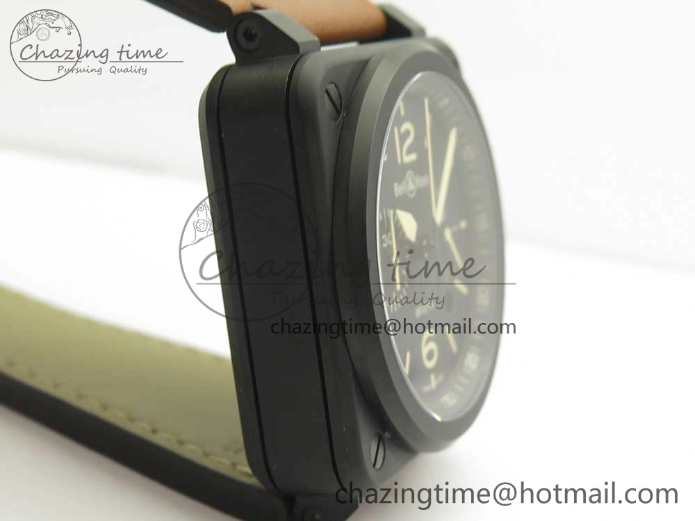 BR 03-94 Chrono PVD Black Dial Yellow Markers on Brown Leather Strap A7750 (Free Nylon Strap)