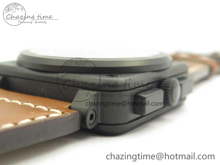 BR 03-94 Chrono PVD Black Dial Yellow Markers on Brown Leather Strap A7750 (Free Nylon Strap)