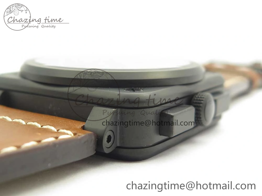BR 03-94 Chrono PVD Black Dial Yellow Markers on Brown Leather Strap A7750 (Free Nylon Strap)
